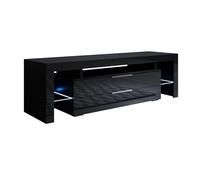 MB Muebles Bonitos, Meuble TV Selma avec Lumière LED pour Salon Moderne, 2 Tiroirs avec Poignées Métalliques, Meuble en Mélamine Brillante, Couleur Noir, 160x53x35 cm