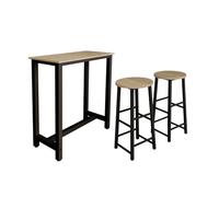 MB Muebles Bonitos | Table de Bar Haute ANI avec Deux tabourets pour 2 Personnes avec Pieds en Métal | Table Cuisine en Mélamine Mate | Couleur Noir et Sonoma | 100x100x40 cm