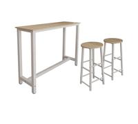 MB Muebles Bonitos | Table de Bar Haute ANI avec Deux tabourets pour 2 Personnes avec Pieds en Métal | Table Cuisine en Mélamine Mate | Couleur Blanc et Sonoma | 140x100x40 cm