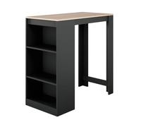 MB Muebles Bonitos | Table Haute de Cuisine Kyra avec 3 Étagères de Rangement | Mange-Debout Moderne pour Petit Espace | Îlot de Bar Noir et Sonoma | 110x103x50 cm