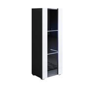 MB Muebles Bonitos, Vitrine avec Pieds 2 cm Luke V2 pour Salon ou Salle à Manger Moderne avec Lumière LED, Meuble Modulaire en Mélamine Brillante, Couleur Noir et Blanc, 40x128x29 cm