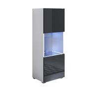 MB Muebles Bonitos, Vitrine avec Pieds 2 cm Luke V3 pour Salon ou Salle à Manger Moderne avec Lumière LED, Meuble Modulaire en Mélamine Brillante, Couleur Blanc et Noir, 40x128x29 cm