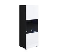 MB Muebles Bonitos, Vitrine avec Pieds 2 cm Luke V3 pour Salon ou Salle à Manger Moderne avec Lumière LED, Meuble Modulaire en Mélamine Brillante, Couleur Noir et Blanc, 40x128x29 cm