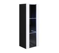 MB Muebles Bonitos, Vitrine Mural Luke V2 pour Salon ou Salle à Manger Moderne avec Lumière LED, Meuble Modulaire en Mélamine Brillante, Couleur Noir et Blanc, 40x126x29 cm