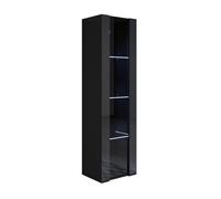 MB Muebles Bonitos, Vitrine Mural Luke V5 pour Salon ou Salle à Manger Moderne avec Lumière LED, Meuble Modulaire en Mélamine Brillante, Couleur Noir, 40x165x29 cm