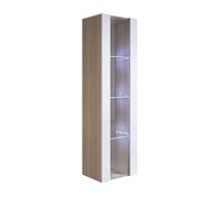 MB Muebles Bonitos, Vitrine Mural Luke V5 pour Salon ou Salle à Manger Moderne avec Lumière LED, Meuble Modulaire en Mélamine Mate et Brillante, Couleur Sonoma et Blanc, 40x165x29 cm