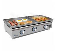 MBH - Plancha professionnelle à gaz LUX WORLDMAI de 60+40 cm en acier laminé avec rebord pour la restauration. Fry top avec structure en inox pour cuisine professionnelle de bar et restaurant.