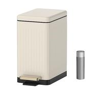 Mbillion Poubelle de salle de bain avec couvercle Beige 10 l | Poubelle à pédale fine en acier inoxydable avec pédale solide, fermeture douce pour bureaux étroits, chambre à coucher