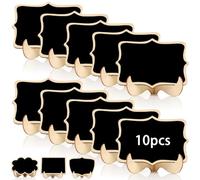Mbsomnus 10pcs Mini Tableau Noir en Bois avec Support - Tableau Craie Double Face - Mini Chevalet - Tableau Message - Marque Place pour L'école, Küche, Shop, Fête, Mariage, Anniversaire (Polygonal)