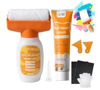 Mbuaopa 500g Brosse Roulante de Réparation Murale, 2 en 1 Rouleau Retouche Peinture Blanc Mur, Brosse à Rouleau avec Pâte de Réparation Murale, Gants, Pour Graffitis Rayures Fissures Murs Endommagés