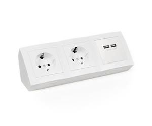 MC Power - Bloc multiprise encastrable | Flair | Double Prise de Terre + 2 x USB, câble de 15 cm, 250 V ~ / 16 A, Montage en Blanc Mat