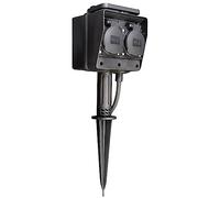 MC Power Multiprise de jardin, 4 prises, avec piquet, câble de 3 m, noir, pour jardin, terrasse, balcon, camping