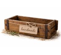 MC-Trend Boîte en bois unique en forme de brique avec ferrures métalliques marron en vieux bois 32 cm - Boîte de rangement rustique aspect usé style maison de campagne rétro fait à la main