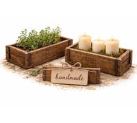 MC-Trend lot de 2 caisses en bois uniques en forme de brique avec ferrures métalliques marron en vieux bois 32 cm boîte de rangement rustique boîte en bois aspect usé style maison de campagne rétro f