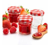 MC-Trend Lot de 24 mini Mini pots à confiture 30ml avec couvercle à vis - Bocaux avec couvercle à carreaux rouge et blanc, idéals pour les confitures & le stockage