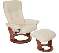 MCA fauteuil relax Hamilton, fauteuil de télévision, tabouret, cuir, charge 130kg ~ crème, doré Beige G