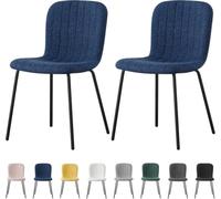 mcc direct Bella Lot de 2 chaises de salle à manger en tissu doux avec assise rembourrée et pieds en métal pour salle à manger, salon et cuisine - Bleu