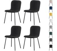 mcc direct Bella Lot de 4 chaises de salle à manger en tissu doux avec assise rembourrée et pieds en métal pour salle à manger, salon et cuisine - Noir