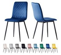 mcc direct Lexi Lot de 2 chaises de salle à manger en velours avec pieds en métal Bleu
