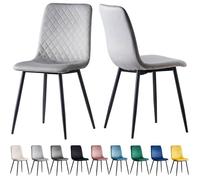 mcc direct Lexi Lot de 2 chaises de salle à manger en velours avec pieds en métal Gris clair
