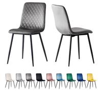 mcc direct Lot de 2 chaises de salle à manger design en velours Lexi avec pieds en métal (Gris foncé)
