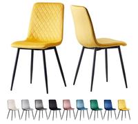 mcc direct Lexi Lot de 2 chaises de salle à manger en velours avec pieds en métal Jaune
