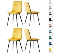 mcc direct Lexi Lot de 4 chaises de salle à manger design en velours avec pieds en métal Jaune
