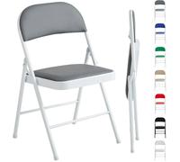 mcc direct Lot de 1 chaise pliante en cuir synthétique avec cadre en métal et siège rembourré (gris)