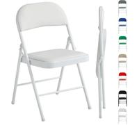mcc direct Lot de 1 chaise pliante en similicuir avec cadre en métal et siège rembourré, facile à plier et à ranger pour la maison, le bureau, la salle à manger et la réception (blanc)