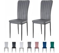 mcc direct Lot de 2 chaises de salle à manger en velours à dossier haut avec siège doux rembourré - Elle (gris foncé)