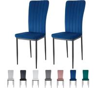 mcc direct Lot de 2 chaises de salle à manger en velours à dossier haut avec siège doux rembourré et pieds en métal pour la maison, le bureau, la réception - Elle (bleu)