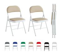 mcc direct Lot de 2 chaises pliantes en similicuir avec cadre en métal et siège rembourré (beige)