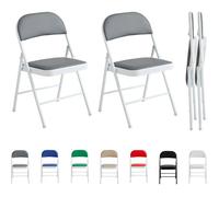 mcc direct Lot de 2 chaises pliantes en similicuir avec cadre en métal et siège rembourré (gris)