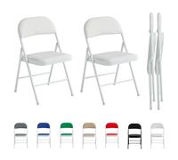 McC Direct Lot de 2 chaises pliantes en similicuir cadre métal siège rembourré facile rangement maison bureau salle à manger réception (blanc)
