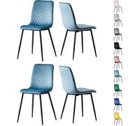 mcc direct Lot de 4 chaises de salle à manger design en velours, pieds en métal, chaises Lexi (Bleu clair)