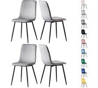 mcc direct Lot de 4 chaises de salle à manger design en velours, pieds en métal, chaises Lexi (Gris clair)