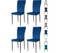 mcc direct Lot de 4 chaises de salle à manger en velours à dossier haut avec siège doux rembourré et pieds en métale - Elle (bleu)