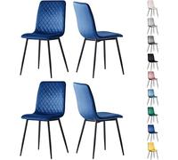 mcc direct Lot de 4 chaises design en velours, pieds en métal, chaises Lexi (bleu foncé)
