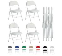 McC Direct Lot de 4 chaises pliantes en cuir synthétique, cadre en métal et siège rembourré, facile à plier et à ranger pour la maison, le bureau, la salle à manger et la réception (blanc)