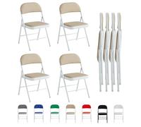 mcc direct Lot de 4 chaises pliantes en similicuir avec cadre en métal et siège rembourré, faciles à plier et à ranger pour la maison, le bureau, la salle à manger et la réception (beige)