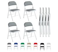 McC Direct Lot de 4 chaises pliantes en similicuir cadre métal siège rembourré facile rangement adaptées maison, bureau, salle à manger, réception (gris)