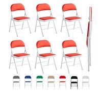 MCC Direct Lot de 6 chaises pliantes, en simili-cuir, avec structure en métal et assise rembourrée, faciles à plier et à ranger pour la maison, le bureau, la salle à manger et la réception (rouge)