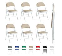 mcc direct Lot de 6 chaises pliantes en similicuir avec cadre en métal et siège rembourré (beige)