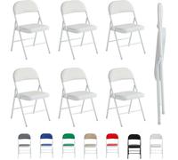 McC Direct Lot de 6 chaises pliantes en similicuir cadre métal siège rembourré facile rangement adaptées maison, bureau, salle à manger, réception (blanc)