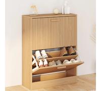 IDMARKET Meuble à chaussures 12 paires JULIETTE 2 portes lattes tasseau bois coloris chêne