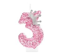 mciskin Bougies d'anniversaire en forme de couronne pour filles - Décorations de 3e anniversaire pour fille - Bougie chiffre 3 à paillettes roses avec couronne pour décorations de fête de princesse