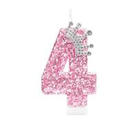 mciskin Bougies d'anniversaire en forme de couronne pour filles - Décorations de 4e anniversaire - Bougie à paillettes roses pour gâteau - Bougies à paillettes roses avec couronne pour décorations de