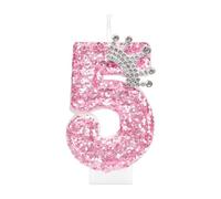 mciskin Bougies d'anniversaire en forme de couronne pour filles - Décorations de 5e anniversaire pour fille - Bougie chiffre 5 à paillettes roses avec couronne pour décorations de fête de princesse
