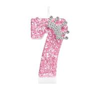 mciskin Bougies d'anniversaire en forme de couronne pour filles, décorations de 7e anniversaire pour fille, bougie à paillettes roses pour gâteau, bougies à paillettes roses avec couronne pour