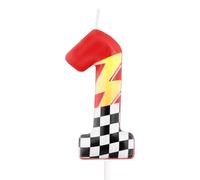 mciskin Bougies d'anniversaire rouges pour 1er anniversaire pour garçon et fille, bougie numéro 1 rouge pour gâteau, décorations de gâteau pour fêtes sur le thème des voitures de course